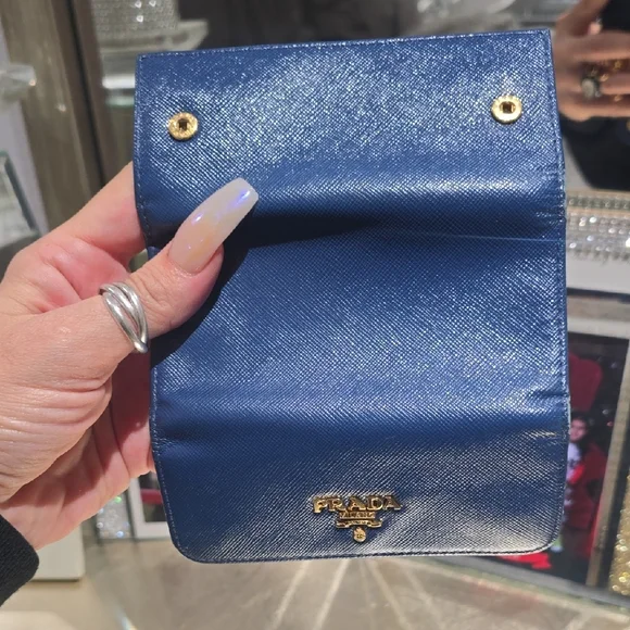 Prada Dark Blue Card And Key Holder Rare Size EUC AUTHENTIC
